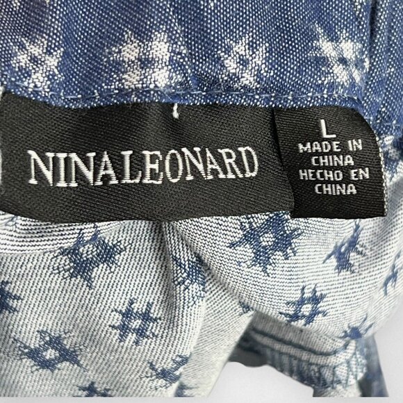 NINA LEONARD Large Off-the-Shoulder Print Denim‎ Dress Western Summer Casual - Picture 8 of 10